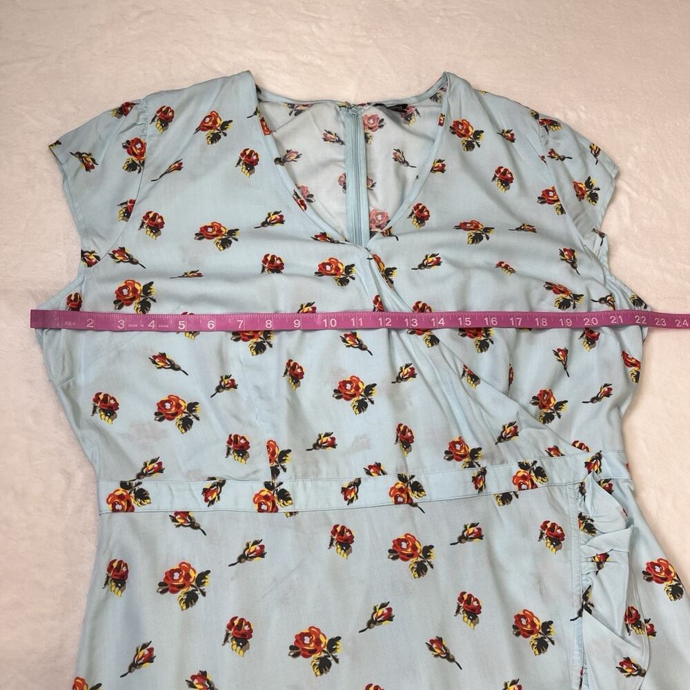 J. Crew Mercantile Mini Dress Sz 16T Blue Floral Ruffles Faux Wrap Cottagecore - Picture 6 of 10